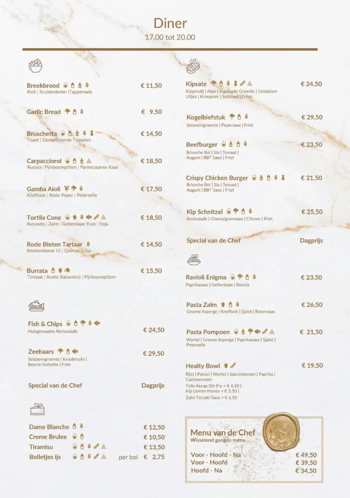 diner menukaart