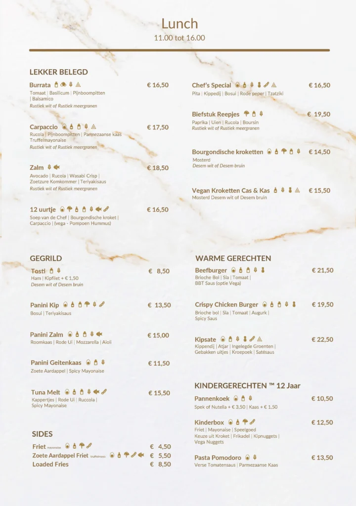 lunch menukaart