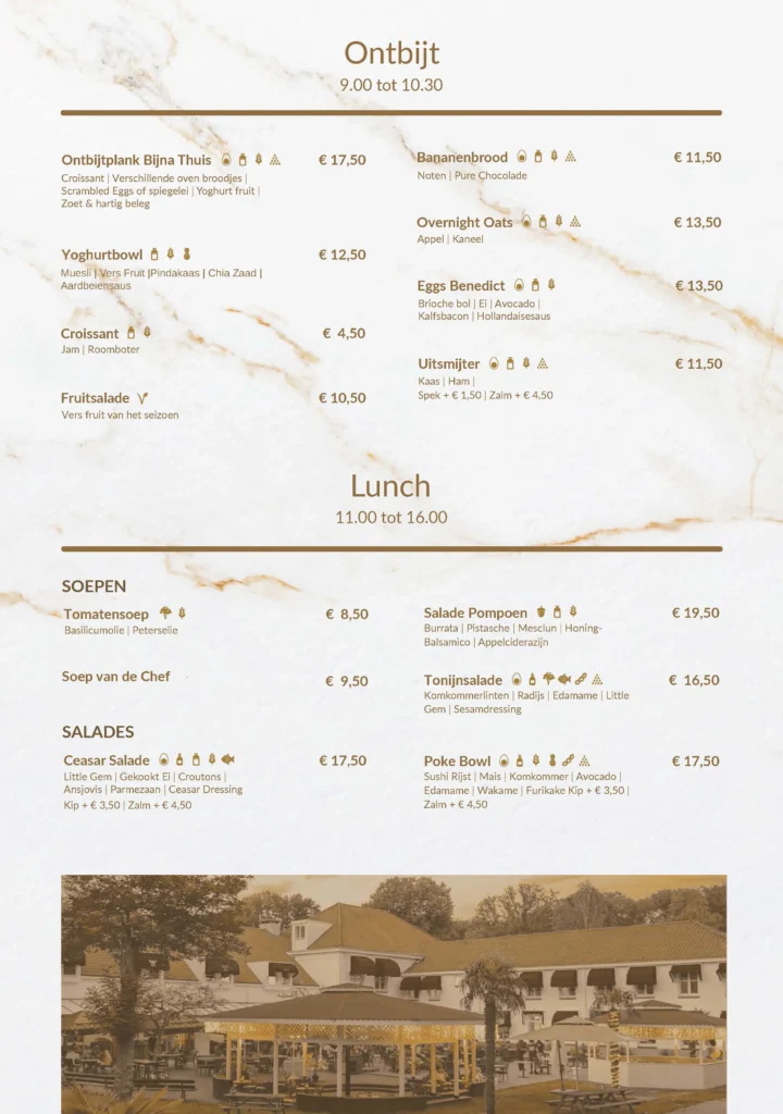 ontbijt en lunch menukaart
